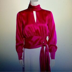 Silk Turtleneck High Neck Long Sleeve Blouse